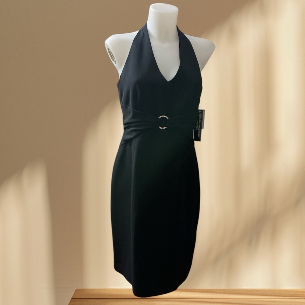Donna Morgan Y2K Black Halter Racerback Lined Sheath Dress 10petite - Picture 3 of 10